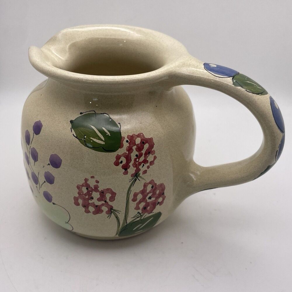 Small Floral Pitcher Creamer Syrup Hand Painted Made in Hungary Artist Signed